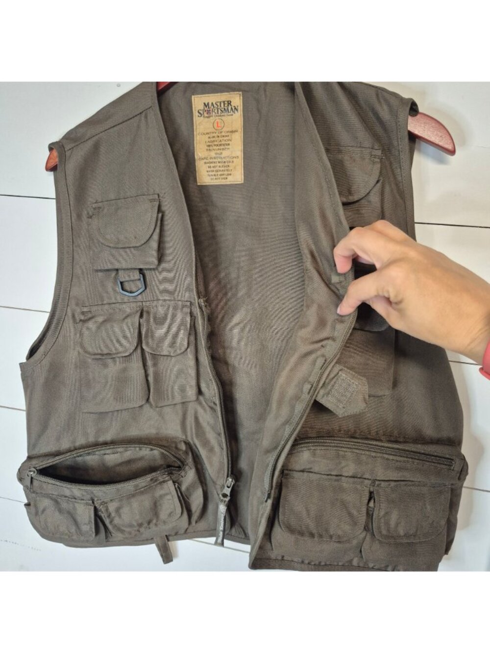 Master Sportsman Mens Outdoor Fishing Vest Size L With Multiple Pockets & Zipper - Picture 7 of 9